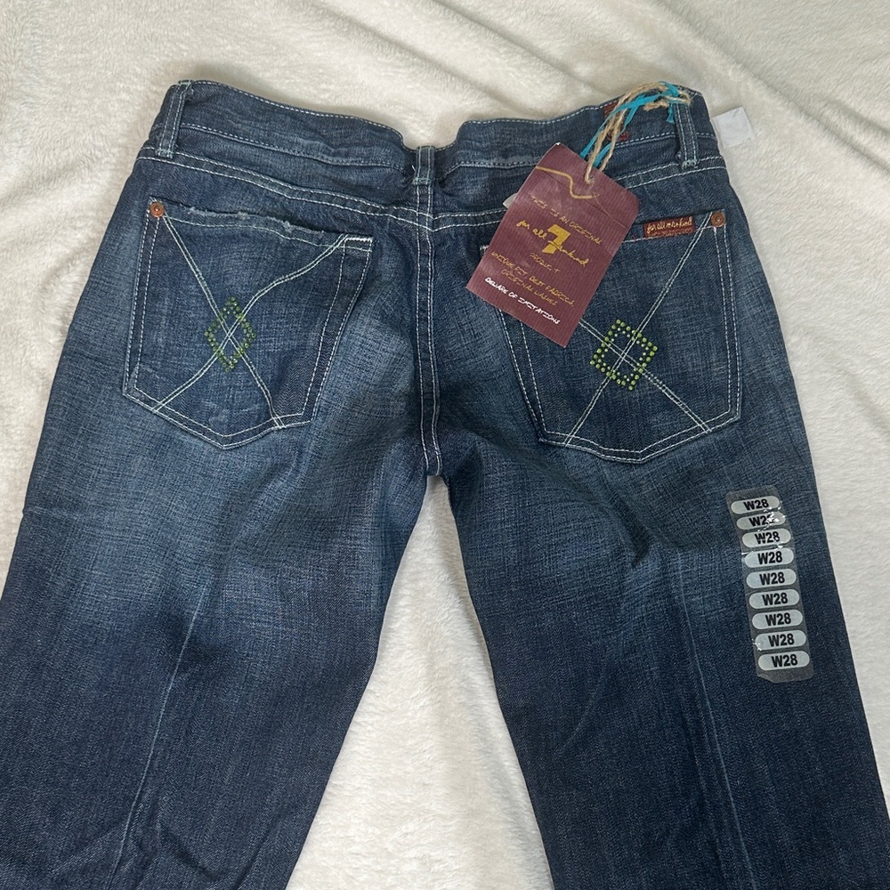7 For All Mankind Indigo Denim with Green Swarovski Crystal Pocket Design!